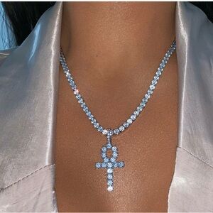 Silver tennis Ankh Pendant Necklace